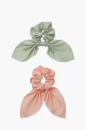 Bow Detail 2 Pack Ruched Scrunchie | boohoo