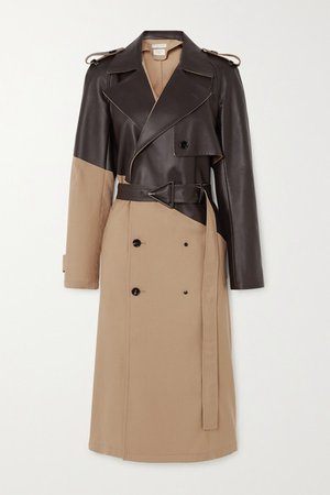 Bottega Veneta | Belted double-breasted wool-gabardine and leather trench coat | NET-A-PORTER.COM