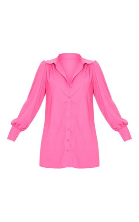 Hot Pink Chiffon Oversized Extreme Cuff Shirt Dress | PrettyLittleThing USA