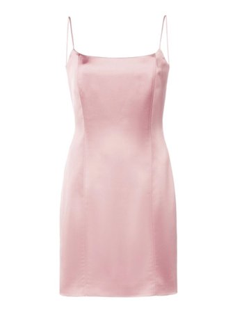 simple pink satin spaghetti strap dress