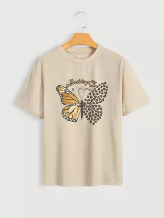 Butterfly And Letter Graphic Tee | SHEIN USA