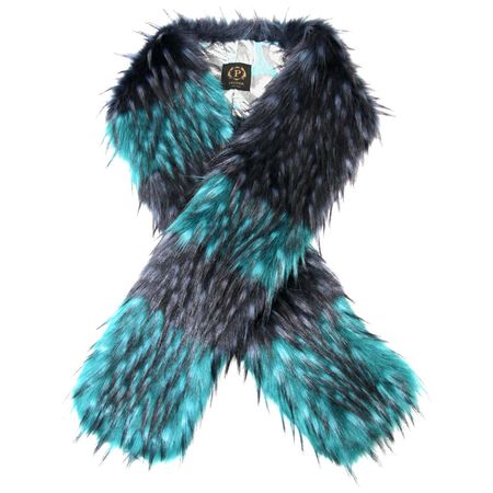 Pelush Emerald Green And Navy Blue Faux Fur Fox Scarf/Stole - One Size For Sale at 1stDibs | green fur scarf, green faux fur scarf