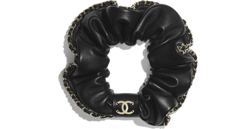 Hair accessory, lambskin & gold metal , white - CHANEL