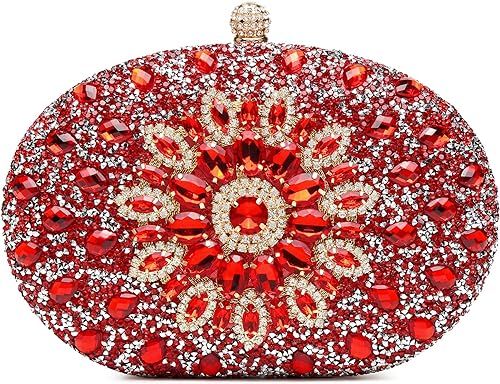 Beaguful Women's Evening Bags Sparkly Rhinestone Clutch Purses Luxury Handbags Oval Red: Handbags: Amazon.com