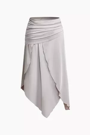 Asymmetrical Hem Ruched Midi Skirt – Micas