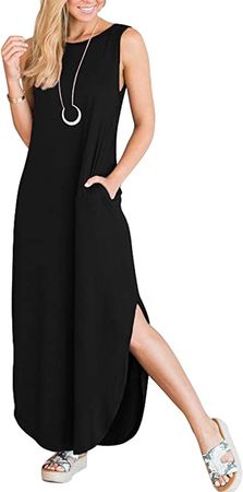 ANRABESS Women's Summer Casual Loose Sleeveless Dress Beach Cover Up Long Maxi Dresses with Pockets A19zangqing-S at Amazon Women’s Clothing store