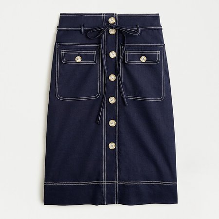 J.Crew: Button-up Skirt With Removable Belt In Stretch Linen
