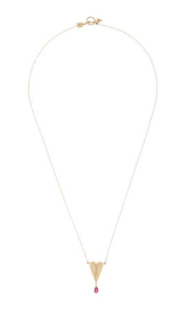 14k Yellow Gold Ruby Heart Drop Necklace By Rachel Quinn | Moda Operandi