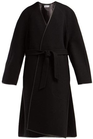 Belted Wool Cocoon Coat - Womens - Black