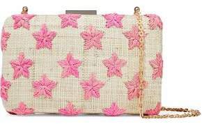 Embroidered Woven Straw Clutch