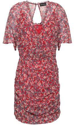 Ruched Floral-print Silk-georgette Mini Dress
