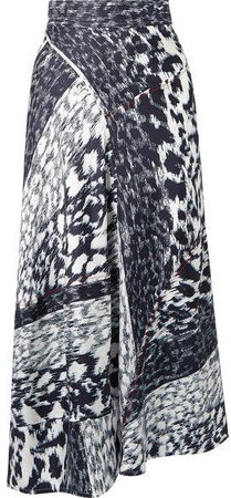 Leopard-print Silk-twill Midi Skirt - Navy