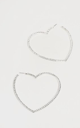 Silver Diamante Large Heart Hoop Earrings | PrettyLittleThing