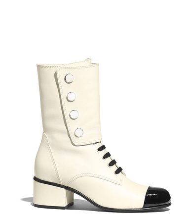 Ankle Boots, calfskin & patent calfskin, ivory & black - CHANEL