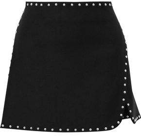 Wrap-effect Studded Ponte Mini Skirt