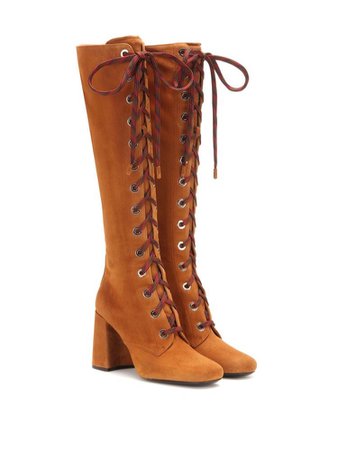 Knee Lace Up Heeled Boots
