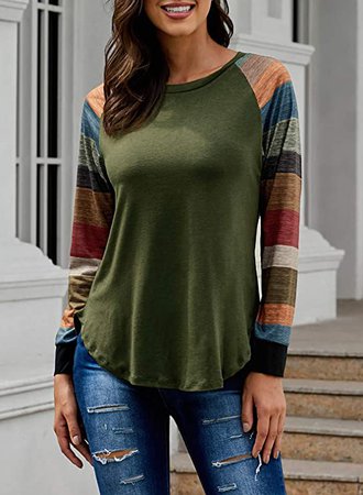 Malaven Women Ladies Patchwork Color Block Twist Knot Front Long Sleeve Waffle Knit Comfy Crew Neck Loose Fit Casual Fall Tunic Sweatshirt Pullover Blouses Tops T Shirts US 12 14 at Amazon Women’s Clothing store