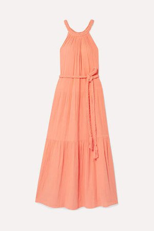 Escondido Belted Crinkled Cotton-voile Maxi Dress - Peach