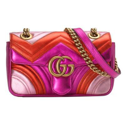 GG Marmont mini matelassé bag in Fuchsia, red and pink metallic matelassé chevron leather | Gucci Women's Handbags