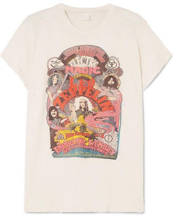MadeWorn - Led Zeppelin Distressed Printed Cotton-jersey T-shirt - White