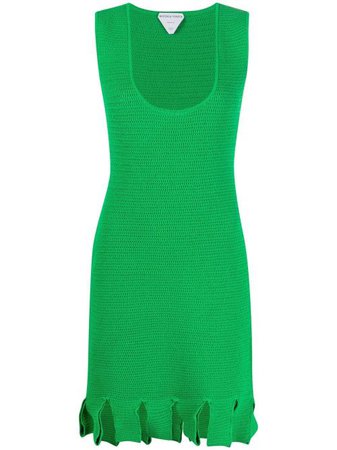 Shop green Bottega Veneta open-knit fringed-hem dress with Express Delivery - Farfetch