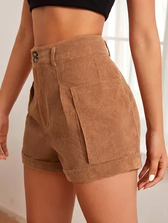 SHEIN Button Detail Cord Shorts | SHEIN USA