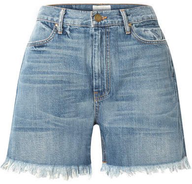 The Easy Cut Off Frayed Denim Shorts - Mid denim
