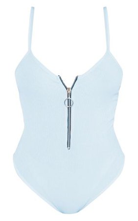 Shape Dusty Blue Ribbed Ring Pull Bodysuit | PrettyLittleThing