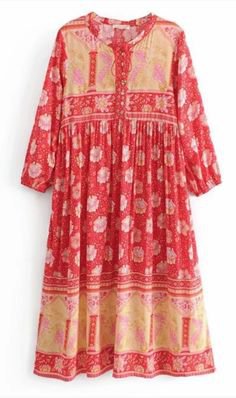 Red lilac long sleeve boho dress