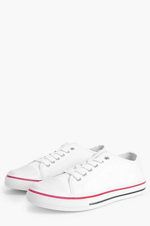 Lace Up Canvas Flat Sneakers | Boohoo