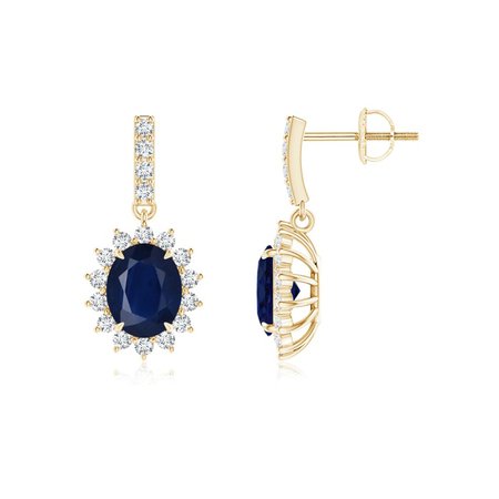 Blue Sapphire Dangle Earrings with Floral Diamond Halo | Angara Canada