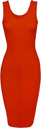 HRYfashion Women Stylish Snap Button Front Midi Sleeveless Bodycon Dress at Amazon Women’s Clothing store