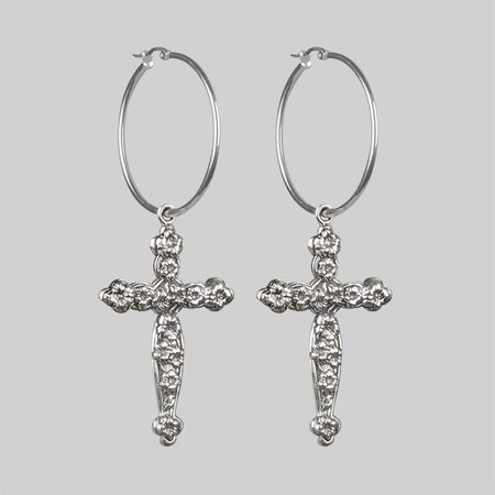 MONA. Floral Cross Hoop Earrings - Silver – REGALROSE