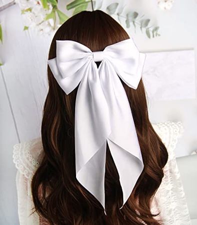 Amazon.com : Large White Bows for Girls Hair Big Bow Clip Scarf French Barrette with Long Silky Satin Ribbon Solid Color Bowknot Hairpin Hair Slides Women Scrunchies Accessories 2pcs : Beauty & Personal Care