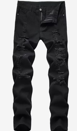 Men High Street Ripped Jeans Denim New Black Hole Straight Trendy Classic High Quality Pants