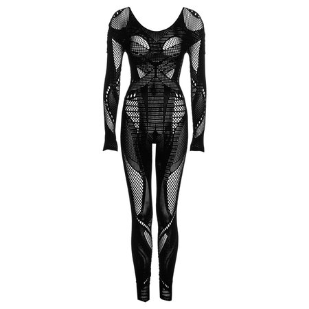 McQ Alexander McQueen black fishnet mesh jumpsuit, fw 2011 For Sale at 1stDibs