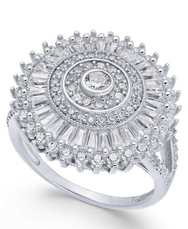 Macy's Cubic Zirconia Sunburst Cluster Ring in Sterling Silver - Fashion Jewelry - Jewelry & Watches - Macy's