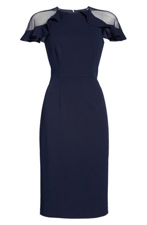 Eliza J Sheer Ruffle Shoulder Cocktail Dress | Nordstrom