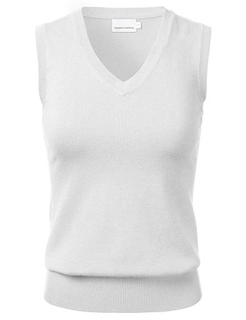 Women's Solid Classic V-Neck Sleeveless Pullover Sweater Vest Top White M at Amazon Women’s Clothing store
