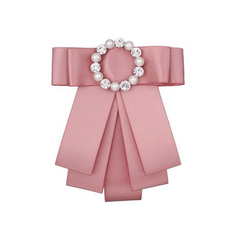 Pink pearl crystal bow ribbon brooch