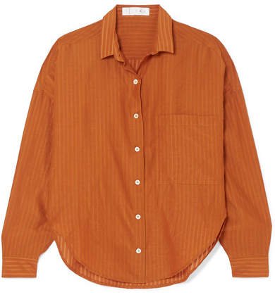 TRE by Natalie Ratabesi - The Iris Striped Wool, Cotton And Silk-blend Voile Shirt - Orange