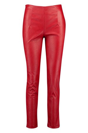 Leather Look Skinny Stretch Trousers | Boohoo red