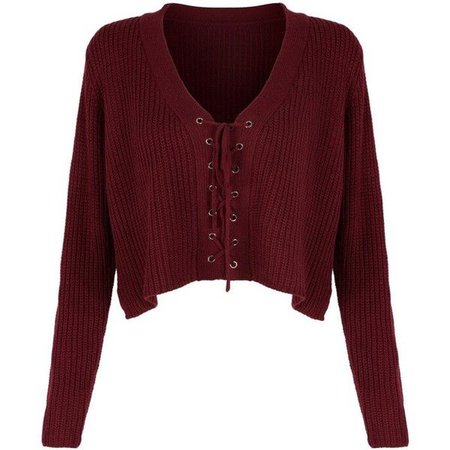 Burgundy Lace Up Crop Top