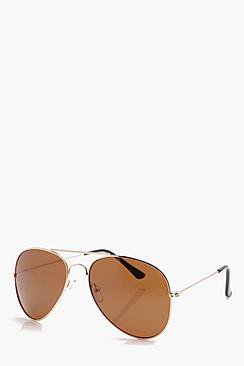 Classic Aviator Sunglasses With Brown Lens