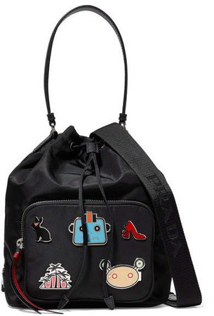 Embellished Shell And Textured-leather Shoulder Bag - Black
