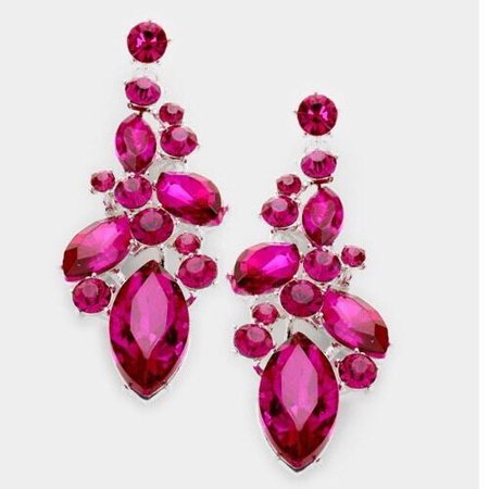 2.75" Long Hot Pink Fuchsia Dangle Pageant Rhinestone Crystal Silver Earrings | eBay