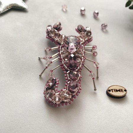 Brooch embroidered with beads Pink Scorpion | Etsy