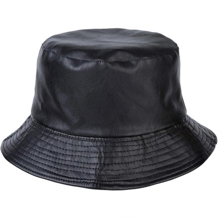black leather bucket hat