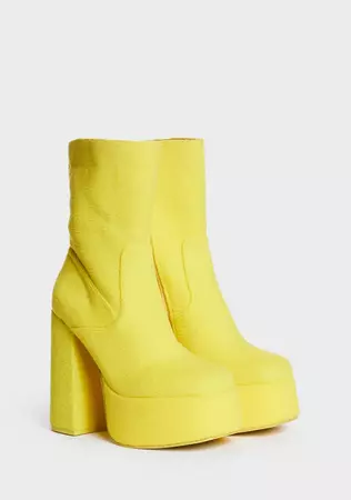 Koi Footwear Teletubbies Fuzzy Velour Platform Boots - Yellow – Dolls Kill