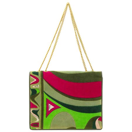 1970s Pucci Green and Pink Velvet Evening Bag For Sale at 1stdibs